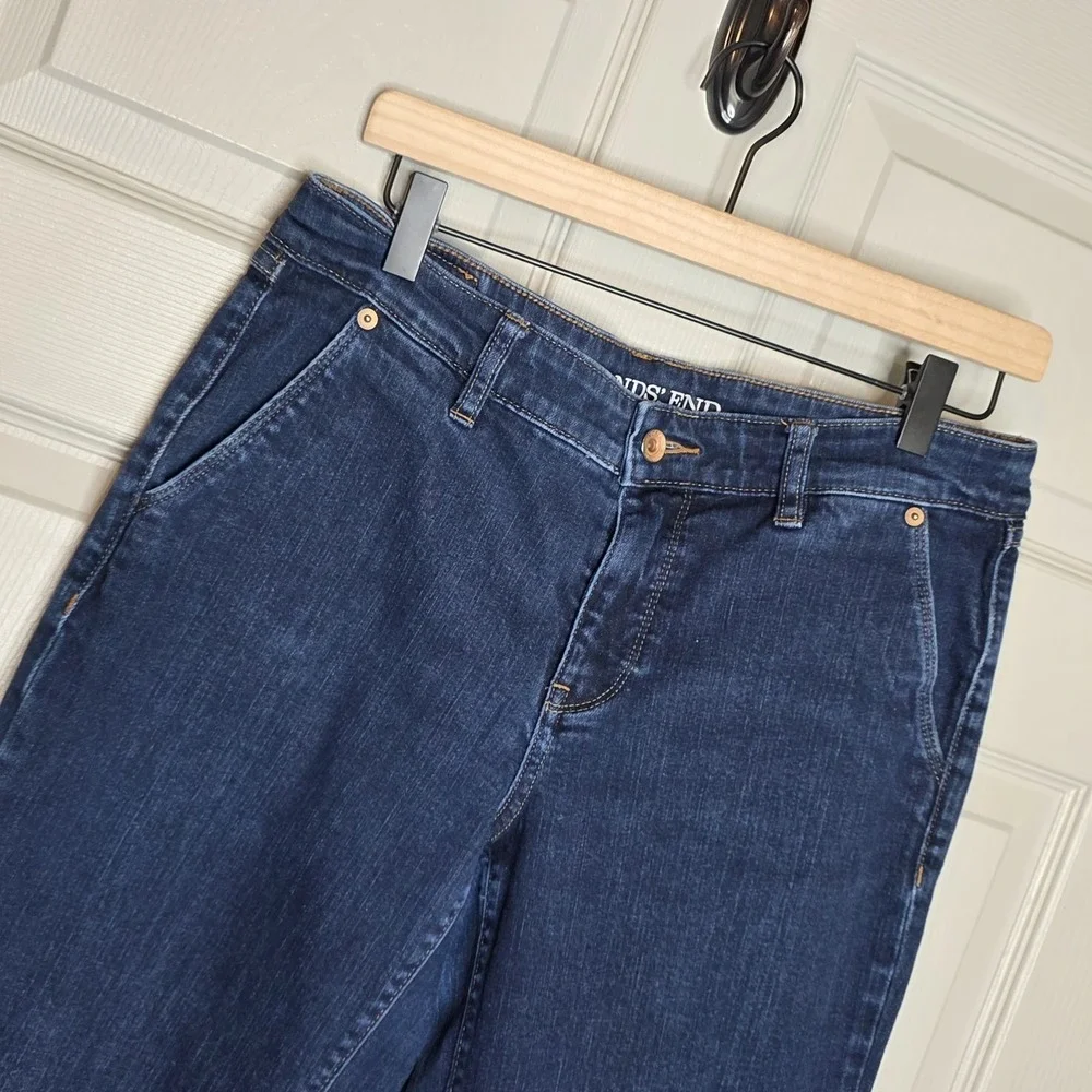 Lands End Womens Wide‎ Leg Trouser Denim Jeans Size 8 Dark Wash